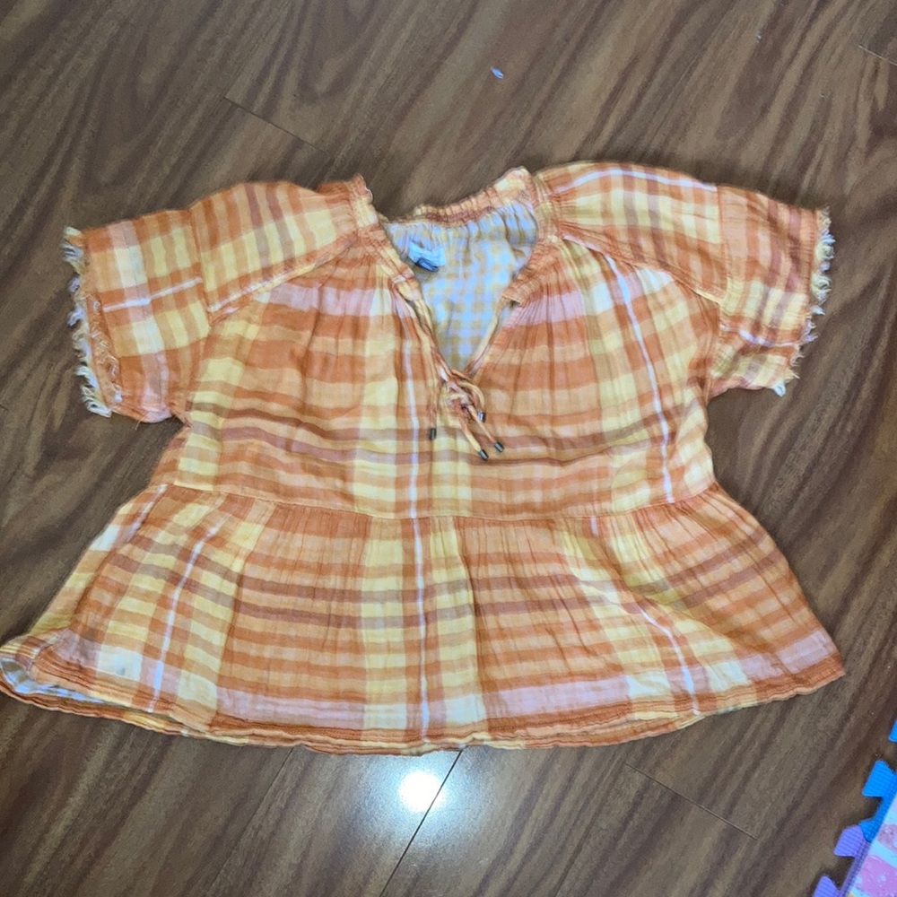 Pilcro orange plaid peplum Top medium